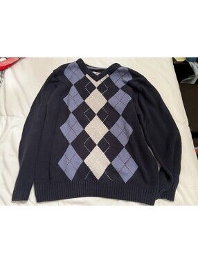 Silverlake BOYS Large  Navy Argyle V-Neck Knit Pullover Sweater Long Sleeve